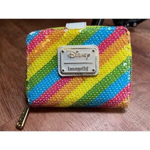 Disney Loungefly Wallet Women Rainbow Sequin Mickey Bifold Nice! Travel Gift